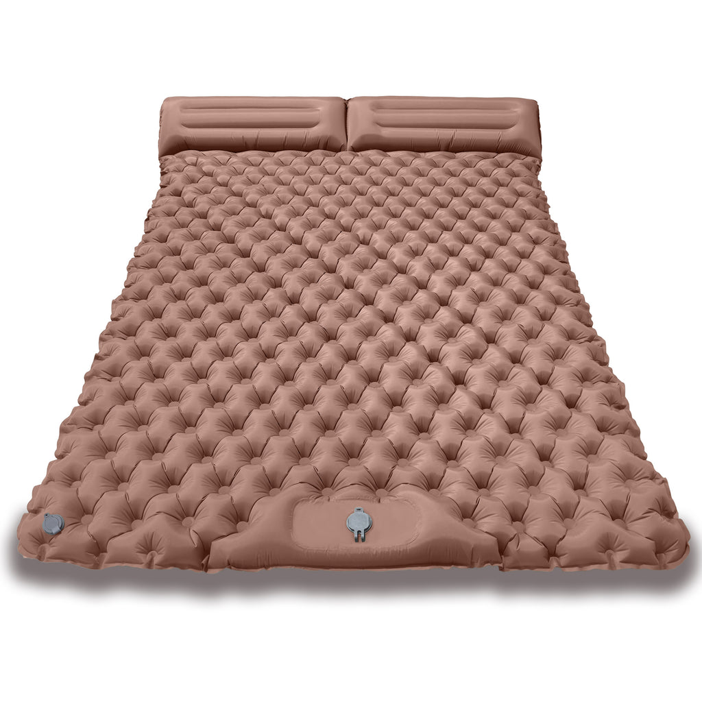Double inflatable mat packed into its carry bag